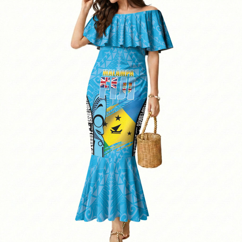 Personalised Malampa Fiji Day 2026 Mermaid Dress Unique Style LT05 Women Blue - Polynesian Pride