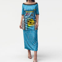 Personalised Malampa Fiji Day 2026 Puletasi Unique Style LT05 Long Dress Blue - Polynesian Pride