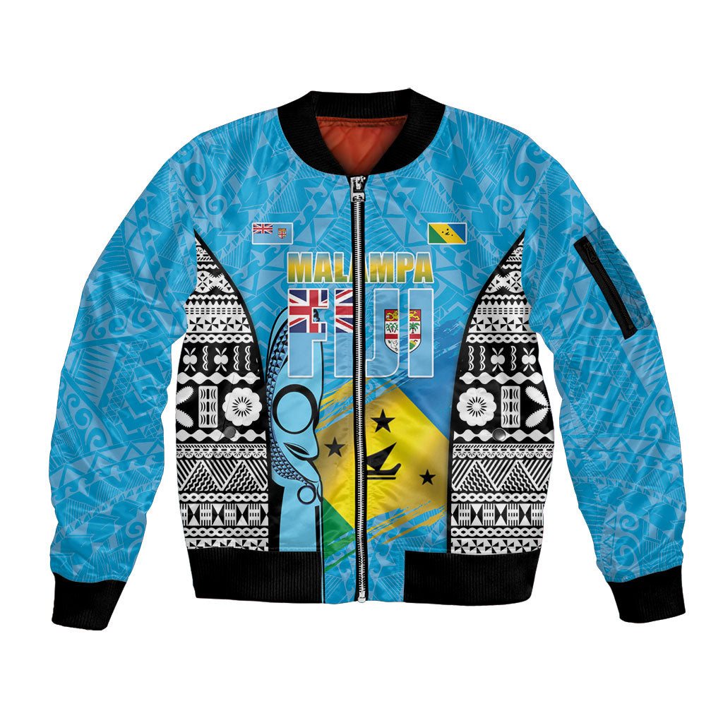Personalised Malampa Fiji Day 2026 Sleeve Zip Bomber Jacket Unique Style LT05 Unisex Blue - Polynesian Pride