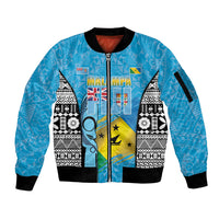Personalised Malampa Fiji Day 2026 Sleeve Zip Bomber Jacket Unique Style LT05 Unisex Blue - Polynesian Pride