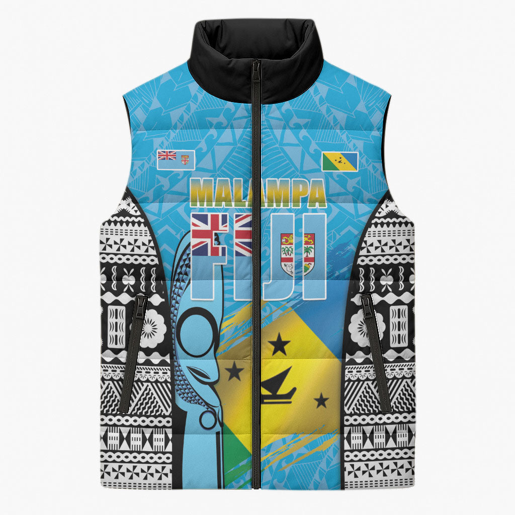 Personalised Malampa Fiji Day 2026 Sleeveless Puffer Jacket Unique Style LT05 Unisex Blue - Polynesian Pride