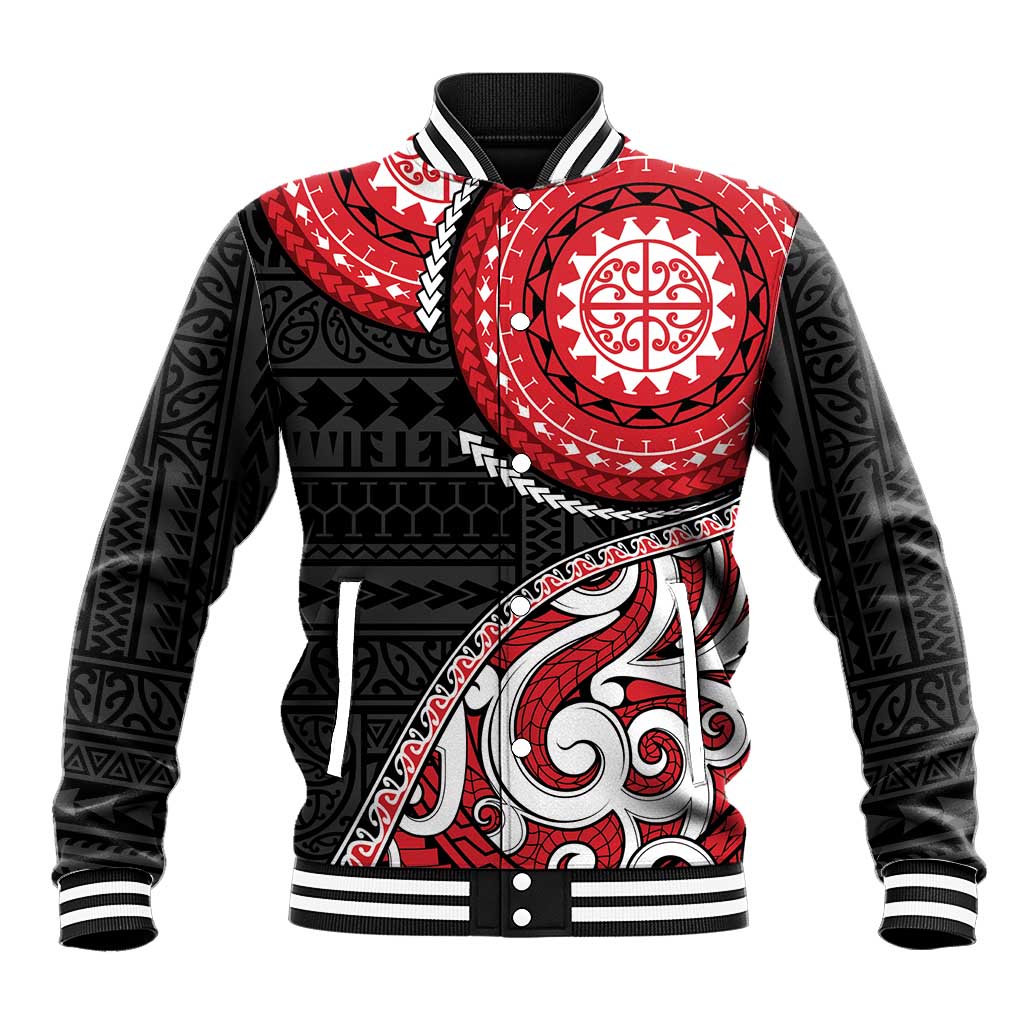 New Zealand Red Maori Koru Simple Style Baseball Jacket LT05 Unisex Red - Polynesian Pride