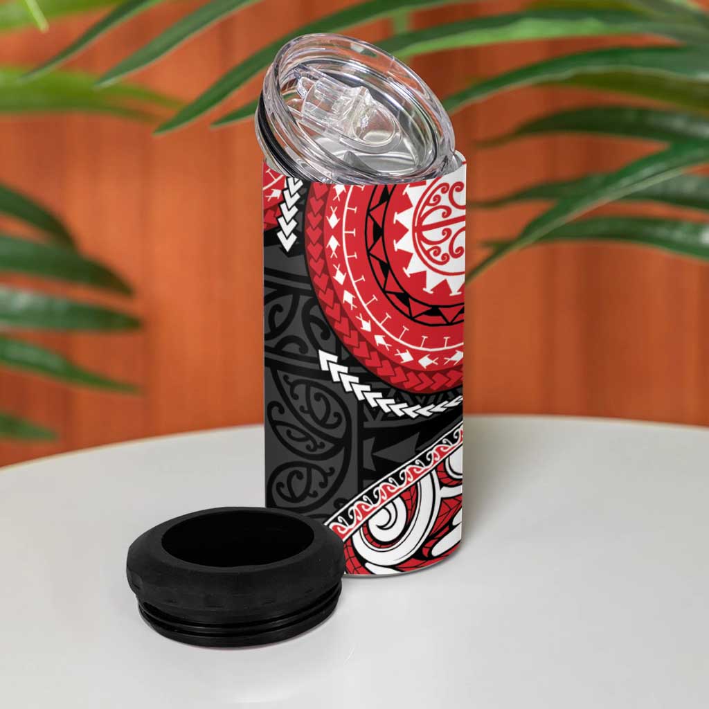 New Zealand Red Maori Koru Simple Style 4 in 1 Can Cooler Tumbler LT05 - Polynesian Pride