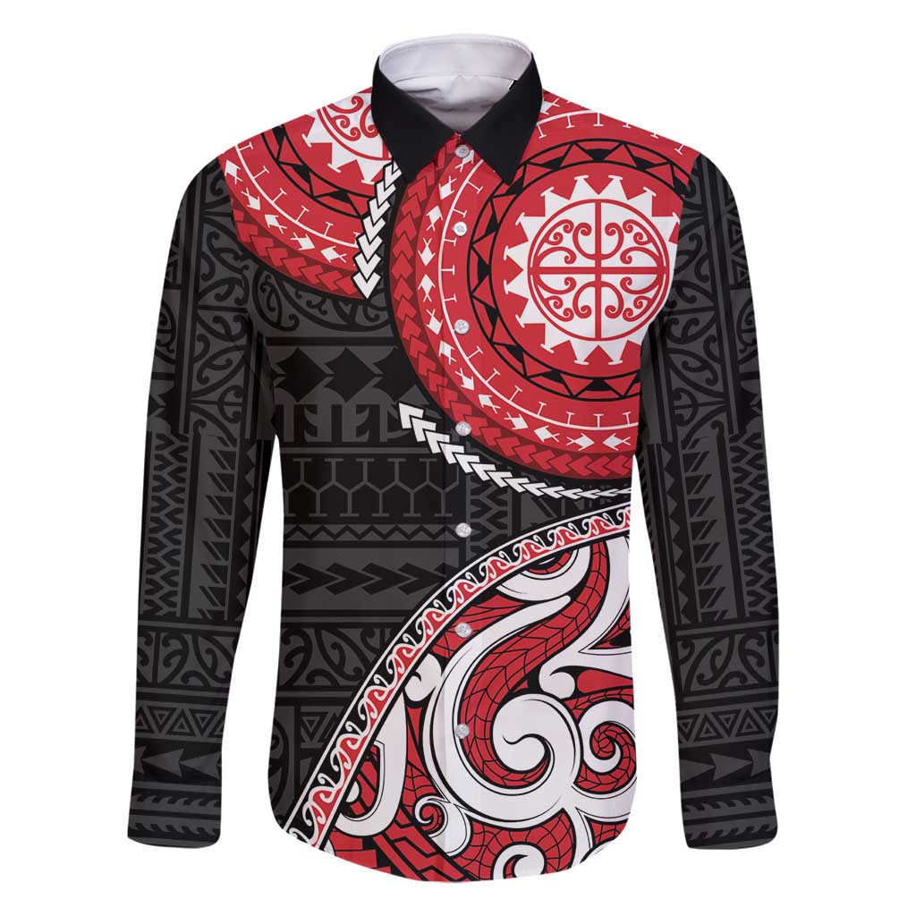 New Zealand Red Maori Koru Simple Style Family Matching Long Sleeve Bodycon Dress and Hawaiian Shirt