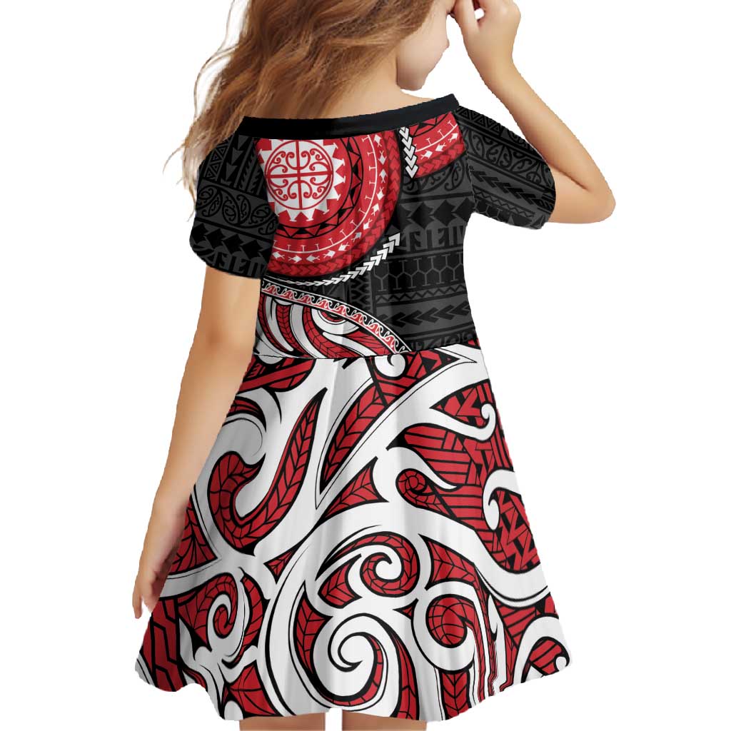 New Zealand Red Maori Koru Simple Style Family Matching Off Shoulder Maxi Dress and Hawaiian Shirt