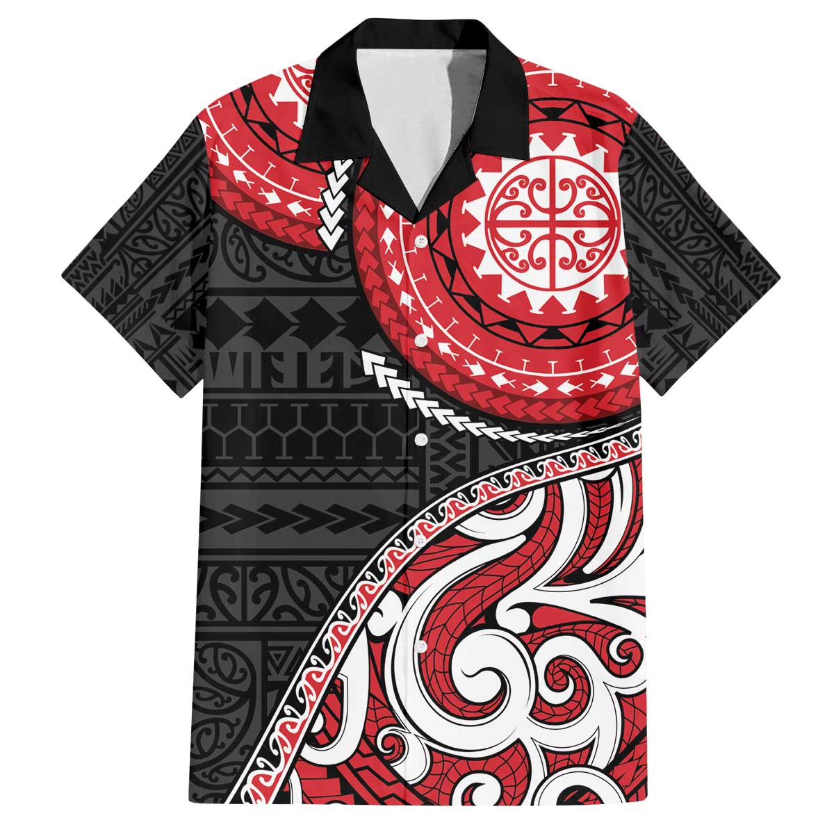 New Zealand Red Maori Koru Simple Style Family Matching Puletasi and Hawaiian Shirt