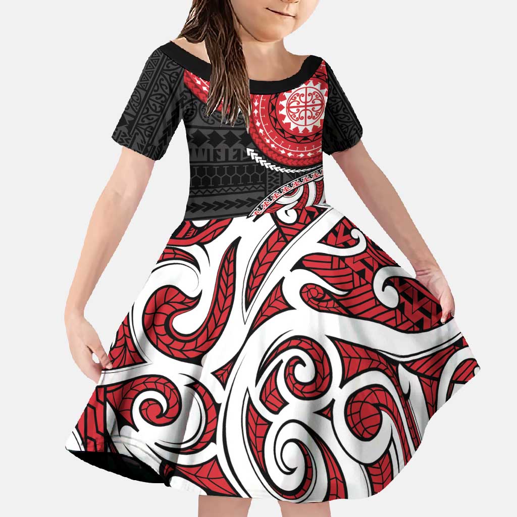 New Zealand Red Maori Koru Simple Style Family Matching Short Sleeve Bodycon Dress and Hawaiian Shirt