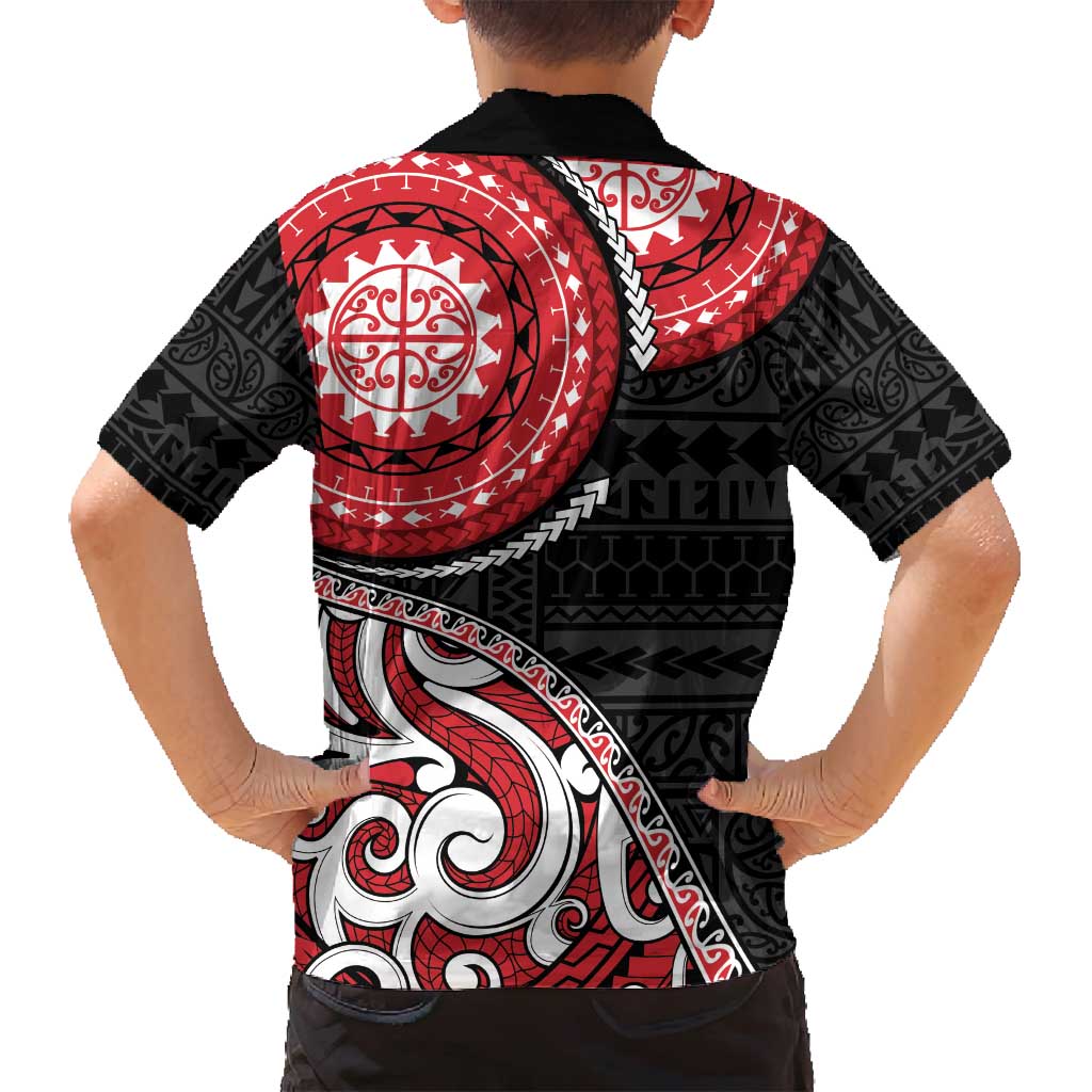 New Zealand Red Maori Koru Simple Style Family Matching Summer Maxi Dress and Hawaiian Shirt