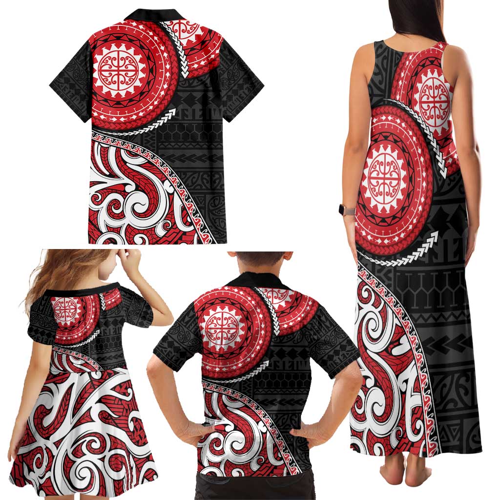New Zealand Red Maori Koru Simple Style Family Matching Tank Maxi Dress and Hawaiian Shirt