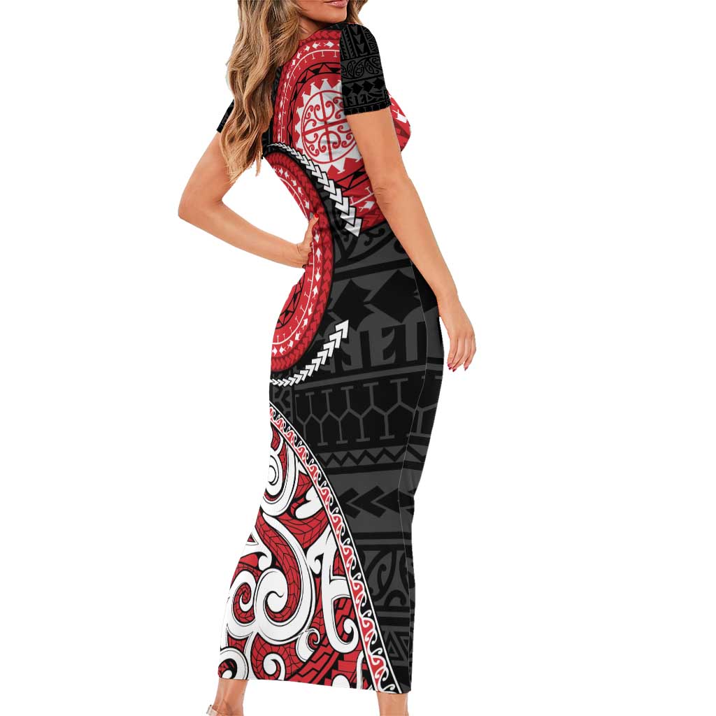 New Zealand Red Maori Koru Simple Style Short Sleeve Bodycon Dress LT05 - Polynesian Pride