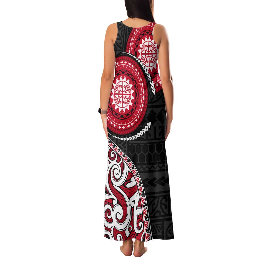 New Zealand Red Maori Koru Simple Style Tank Maxi Dress LT05 - Polynesian Pride