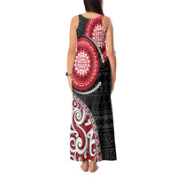 New Zealand Red Maori Koru Simple Style Tank Maxi Dress LT05 - Polynesian Pride