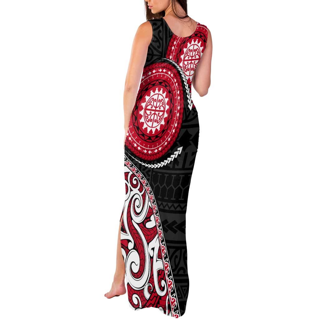 New Zealand Red Maori Koru Simple Style Tank Maxi Dress LT05 - Polynesian Pride
