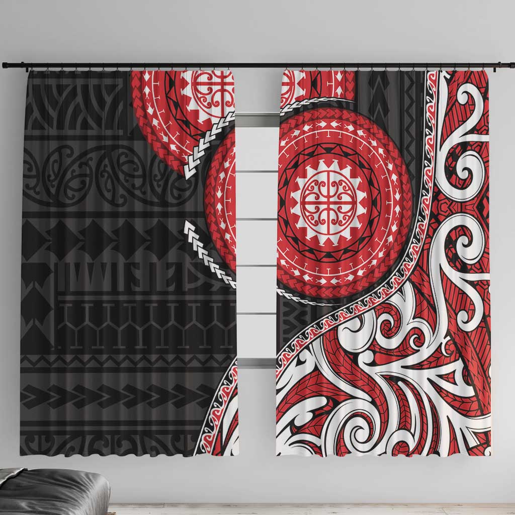 New Zealand Red Maori Koru Simple Style Window Curtain LT05 With Hooks Red - Polynesian Pride