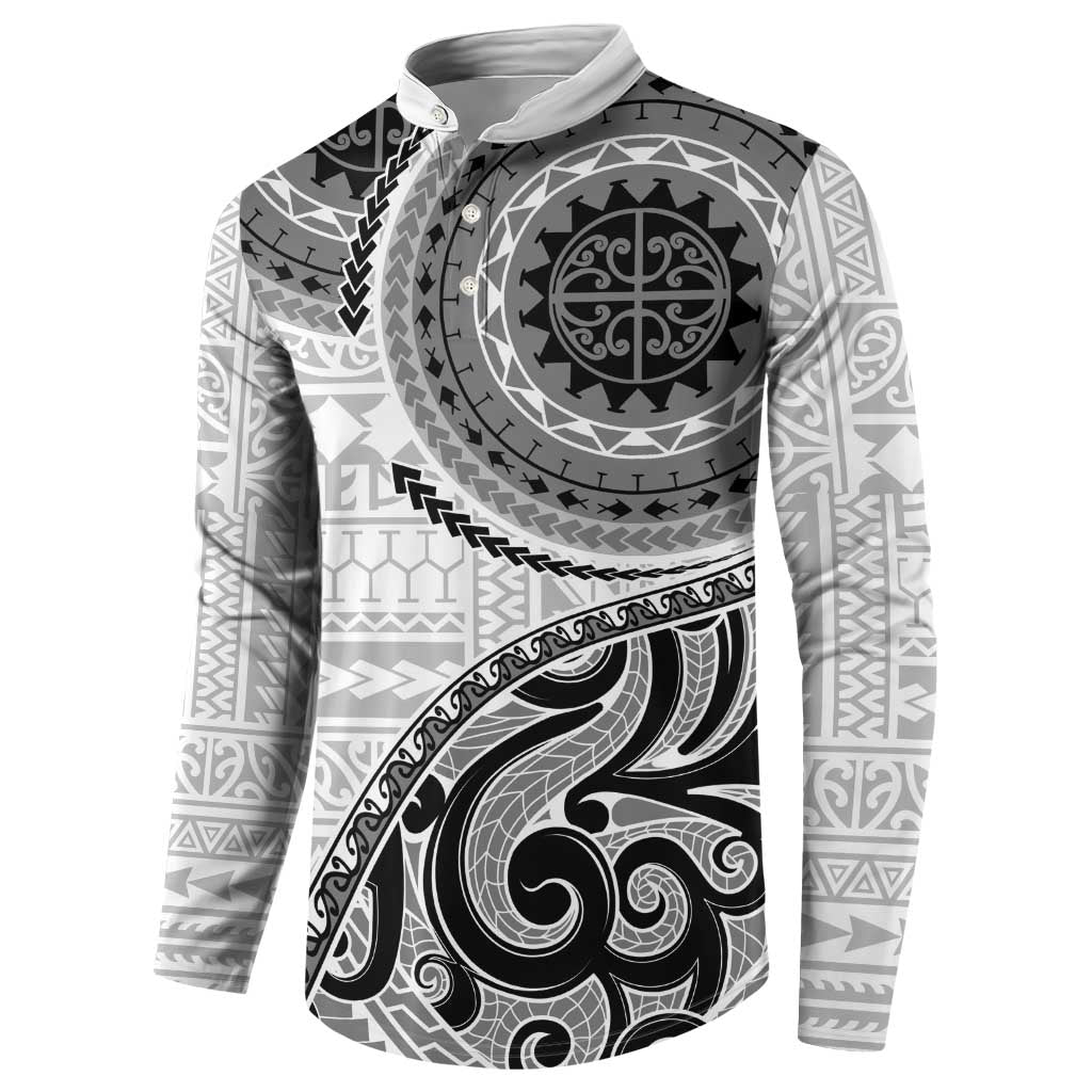 New Zealand White Maori Koru Simple Style Button Sweatshirt LT05 - Polynesian Pride
