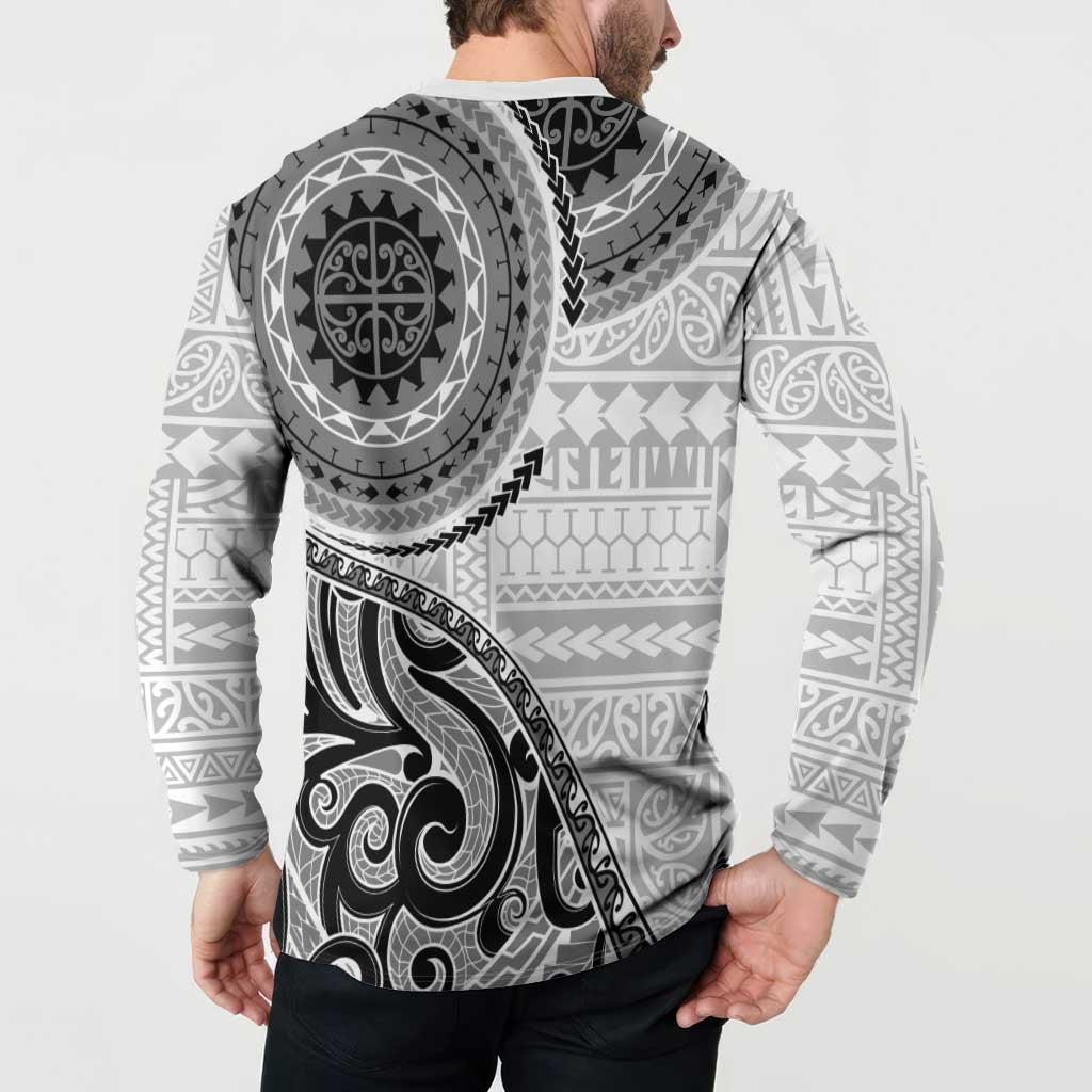 New Zealand White Maori Koru Simple Style Button Sweatshirt LT05 - Polynesian Pride