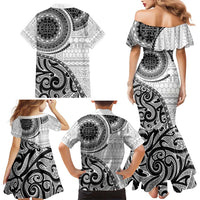 New Zealand White Maori Koru Simple Style Family Matching Mermaid Dress and Hawaiian Shirt