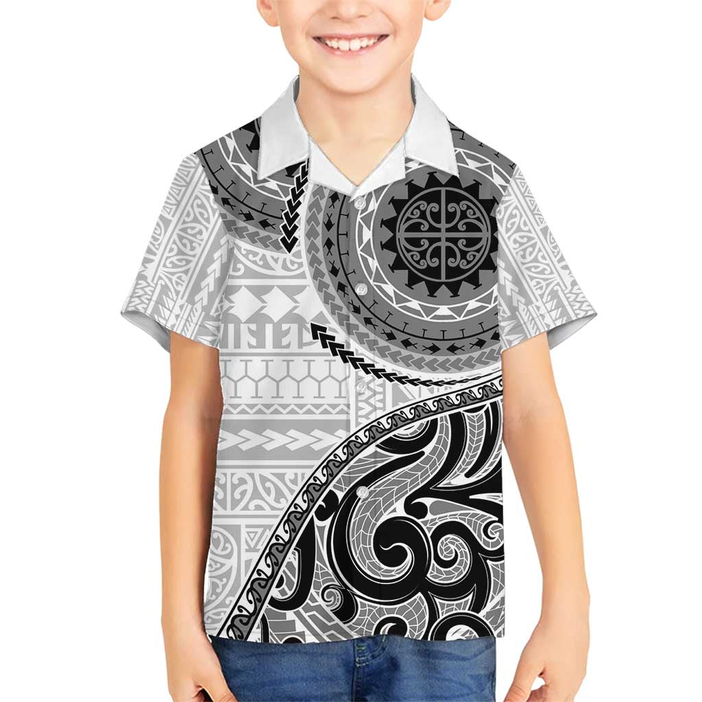 New Zealand White Maori Koru Simple Style Family Matching Off Shoulder Maxi Dress and Hawaiian Shirt