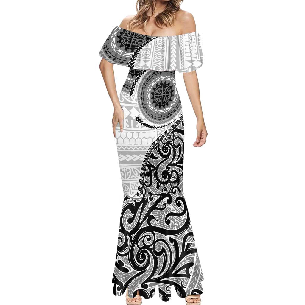 New Zealand White Maori Koru Simple Style Mermaid Dress LT05 - Polynesian Pride