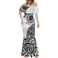 New Zealand White Maori Koru Simple Style Mermaid Dress LT05 - Polynesian Pride