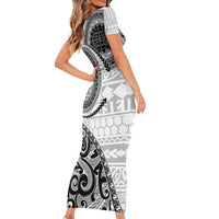 New Zealand White Maori Koru Simple Style Short Sleeve Bodycon Dress LT05 - Polynesian Pride