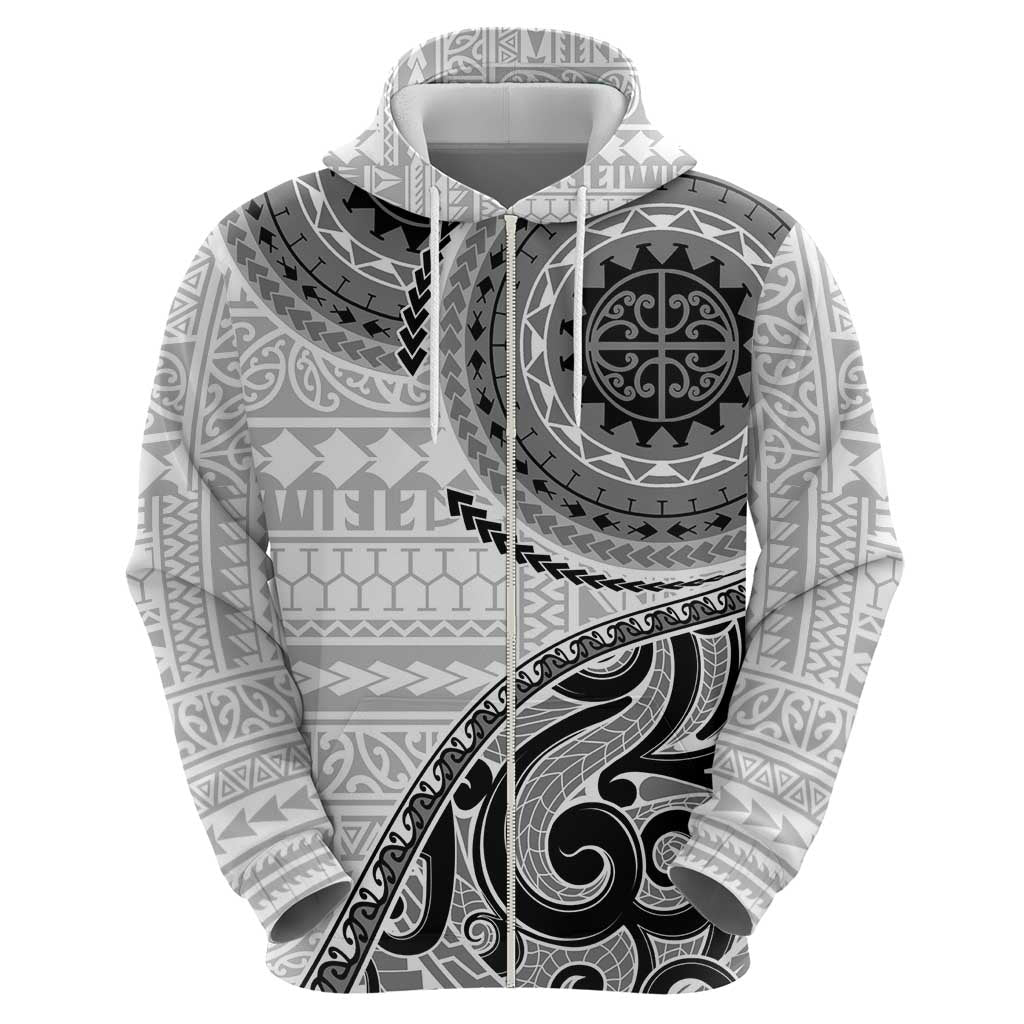 New Zealand White Maori Koru Simple Style Zip Hoodie LT05 - Polynesian Pride