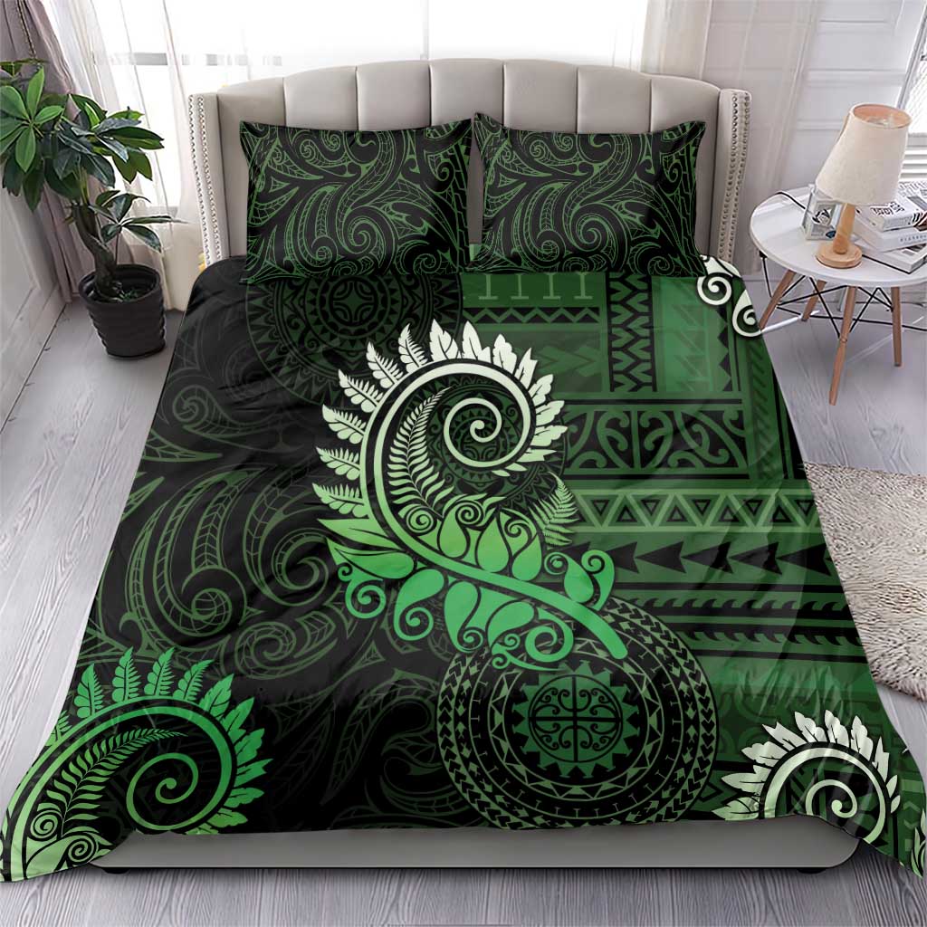 New Zealand Maori Koru Fern Bedding Set Spiral Polynesian Style Green