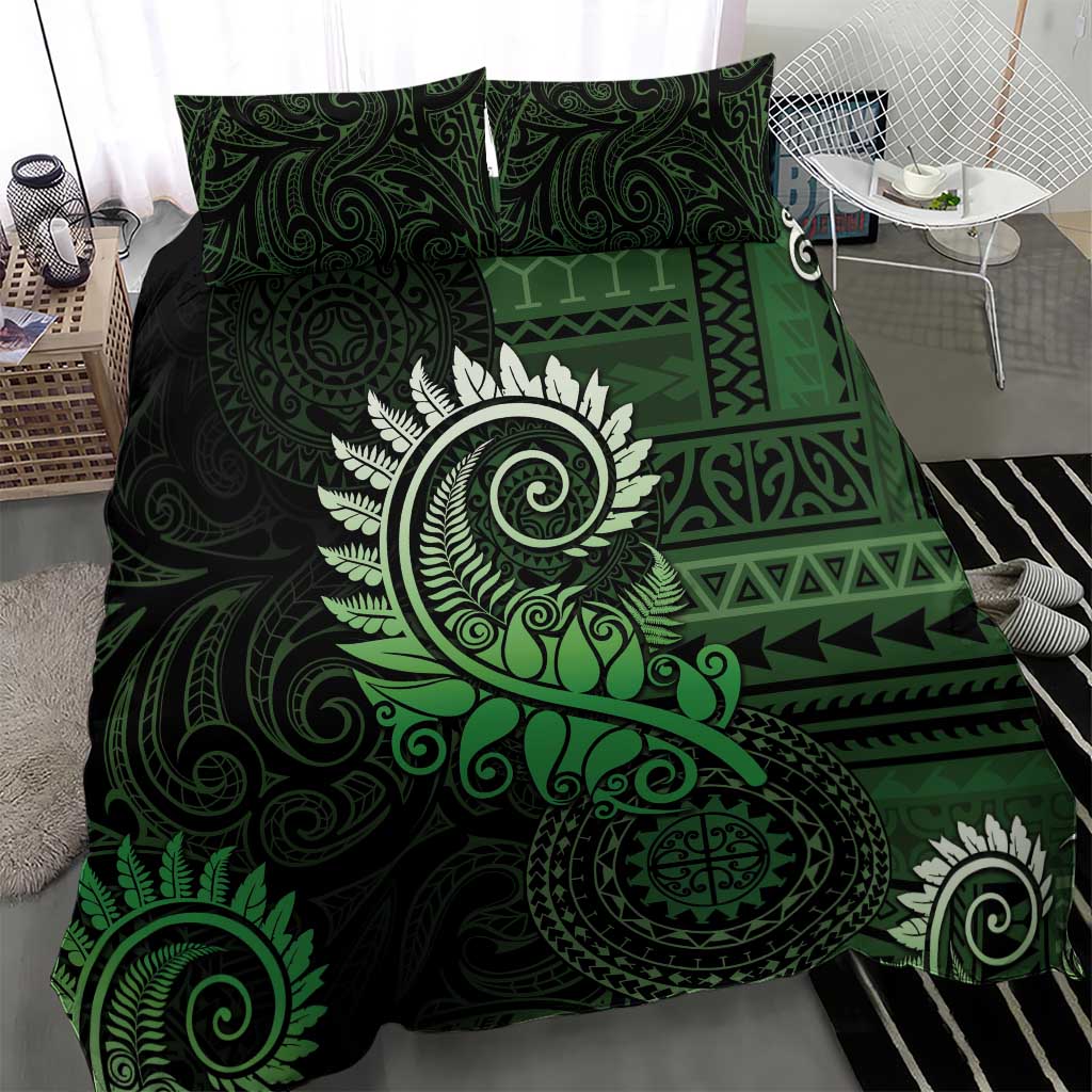 New Zealand Maori Koru Fern Bedding Set Spiral Polynesian Style Green