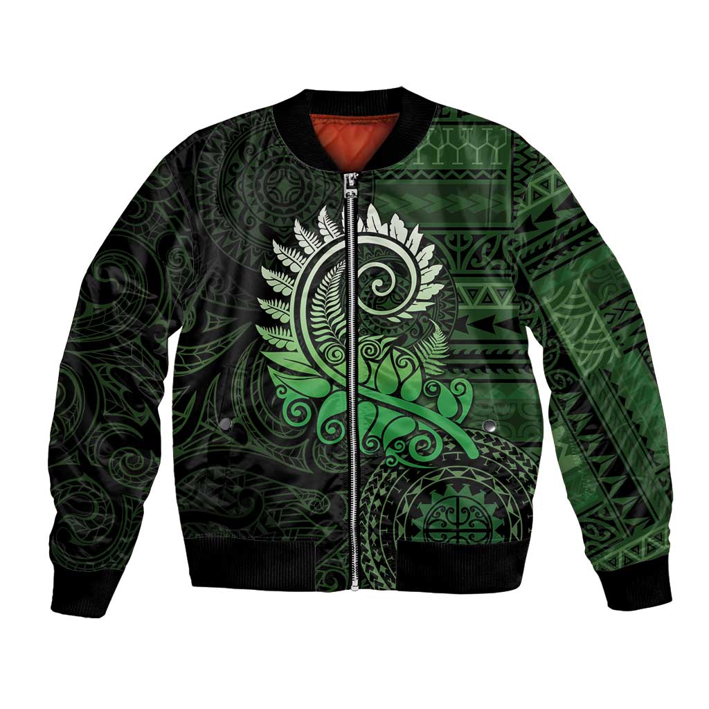 New Zealand Maori Koru Fern Bomber Jacket Spiral Polynesian Style Green LT05 Unisex Green - Polynesian Pride