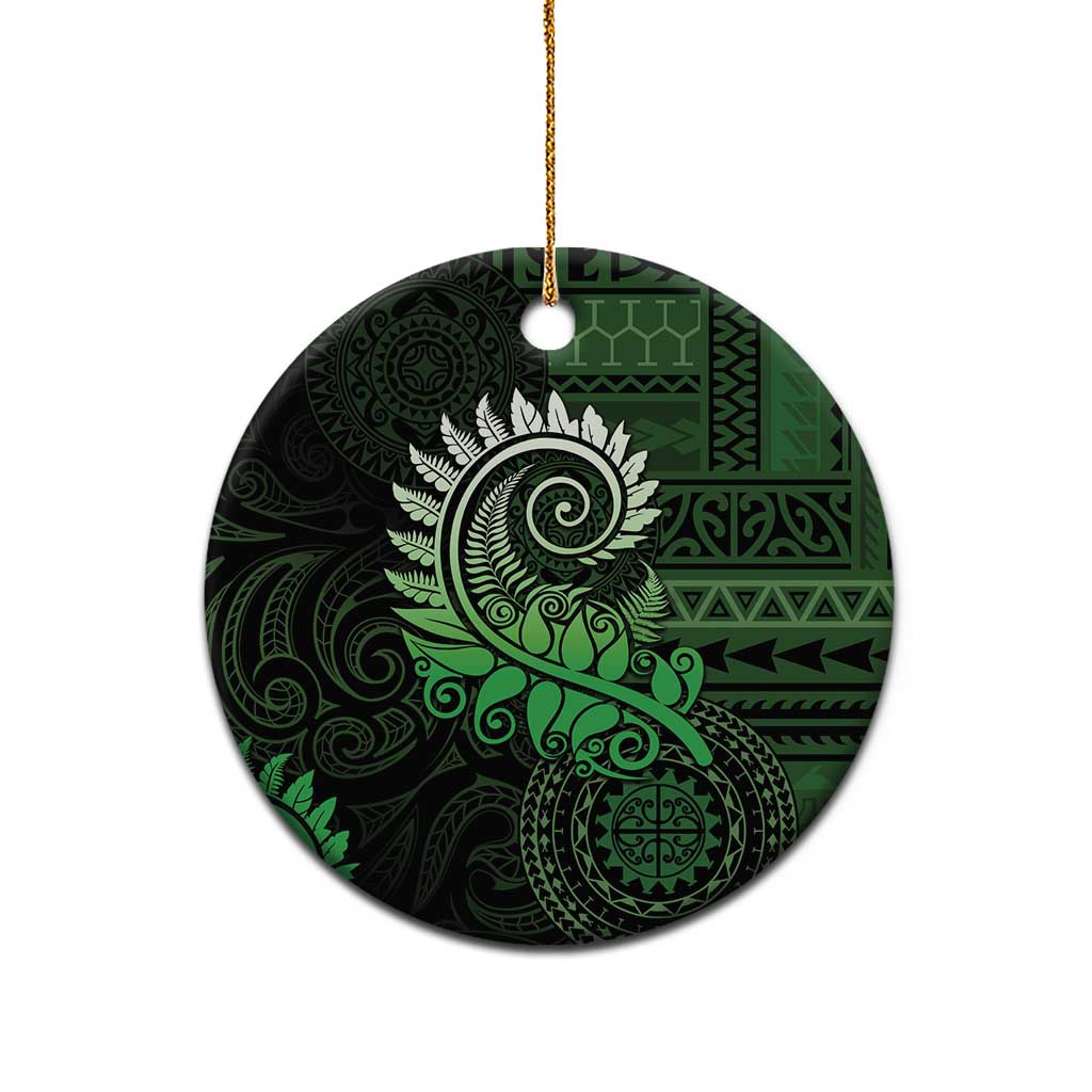 New Zealand Maori Koru Fern Ceramic Ornament Spiral Polynesian Style Green