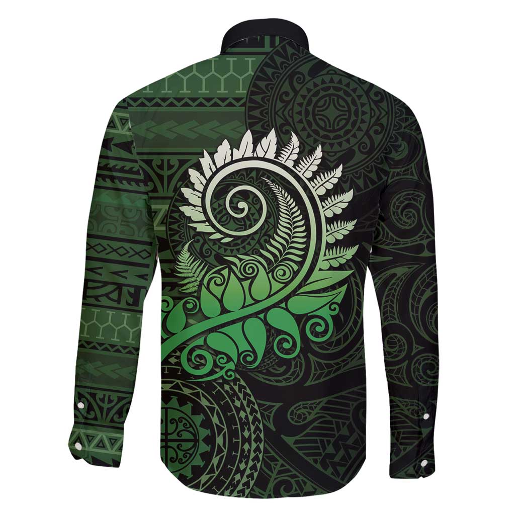 New Zealand Maori Koru Fern Family Matching Long Sleeve Bodycon Dress and Hawaiian Shirt Spiral Polynesian Style Green
