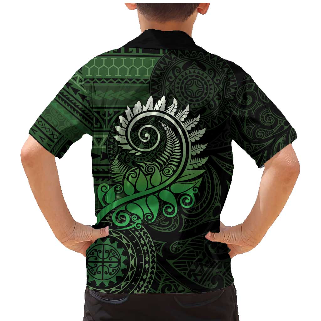 New Zealand Maori Koru Fern Family Matching Mermaid Dress and Hawaiian Shirt Spiral Polynesian Style Green