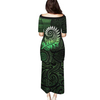 New Zealand Maori Koru Fern Family Matching Puletasi and Hawaiian Shirt Spiral Polynesian Style Green