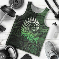 New Zealand Maori Koru Fern Men Tank Top Spiral Polynesian Style Green