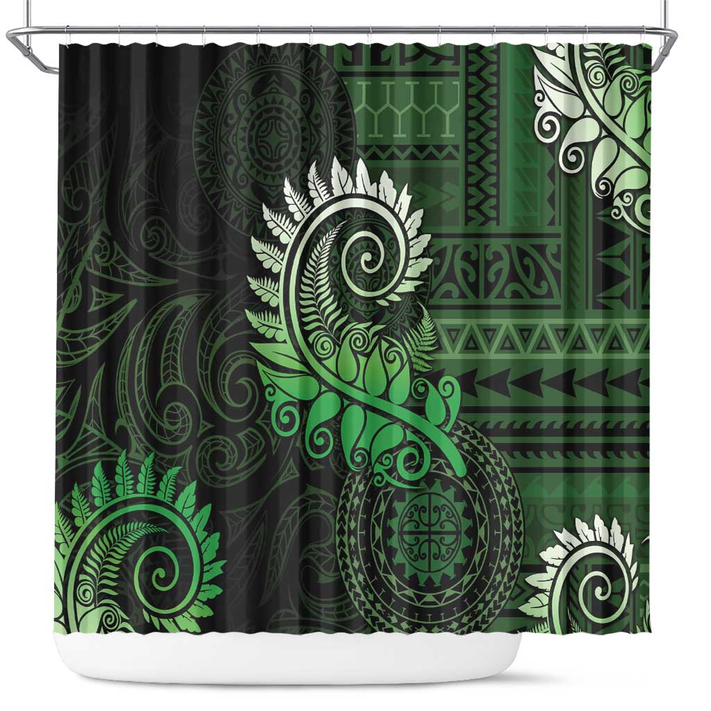 New Zealand Maori Koru Fern Shower Curtain Spiral Polynesian Style Green LT05 Green - Polynesian Pride