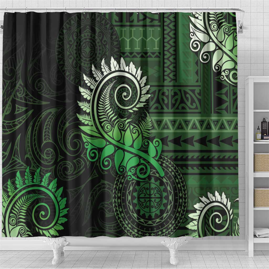 New Zealand Maori Koru Fern Shower Curtain Spiral Polynesian Style Green