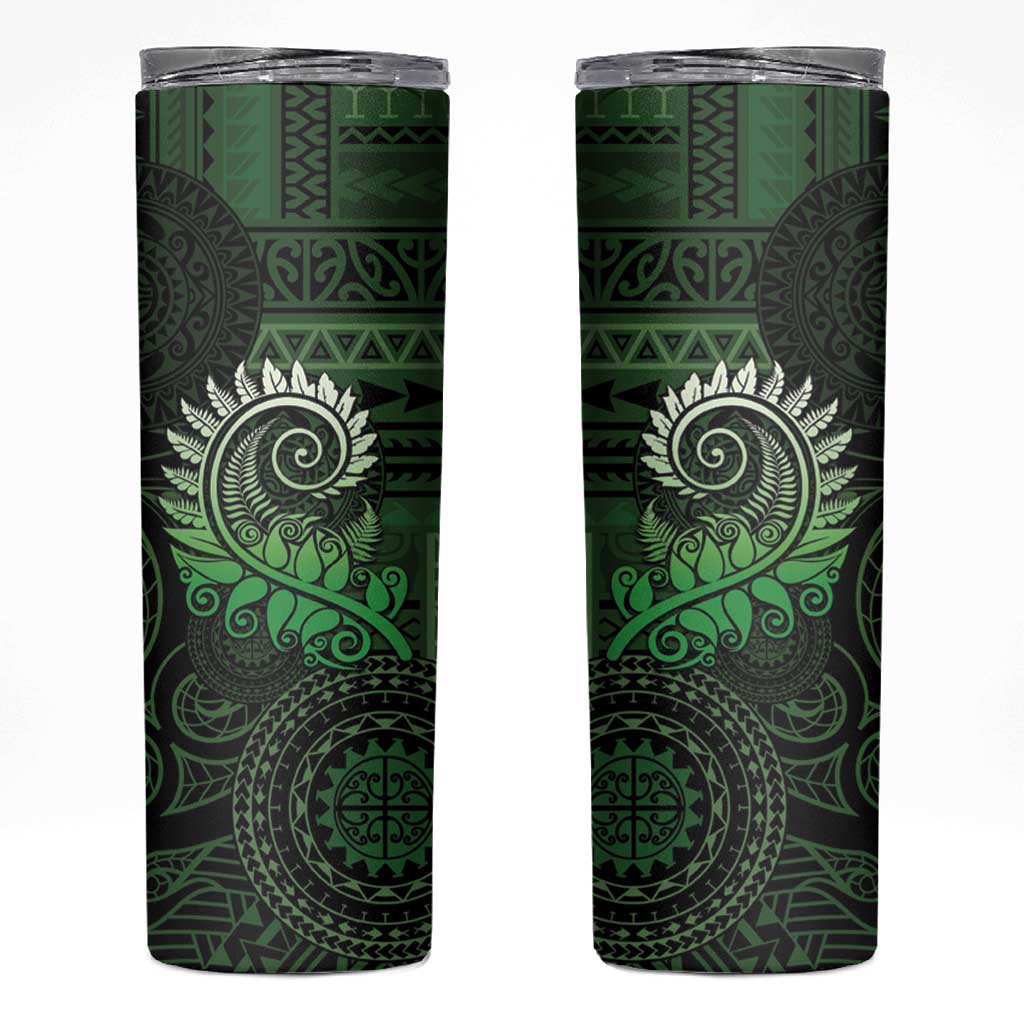 New Zealand Maori Koru Fern Skinny Tumbler Spiral Polynesian Style Green