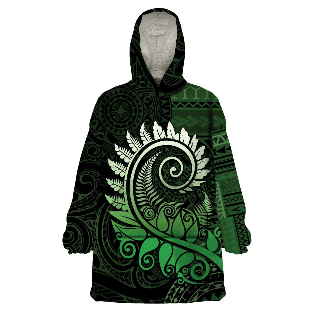 New Zealand Maori Koru Fern Wearable Blanket Hoodie Spiral Polynesian Style Green LT05 One Size Green - Polynesian Pride