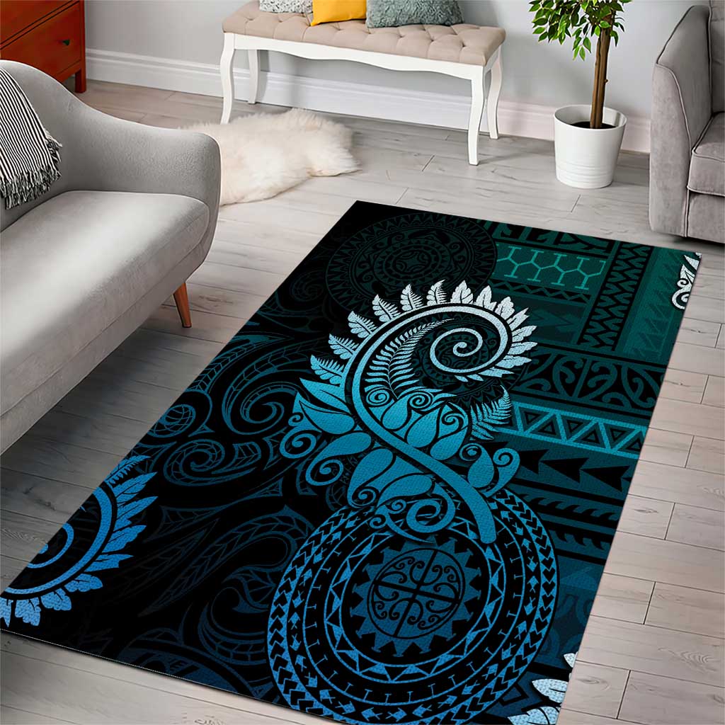 New Zealand Maori Koru Fern Area Rug Spiral Polynesian Style Aqua Gradient