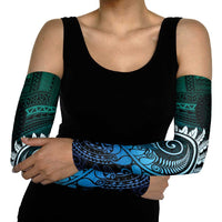 New Zealand Maori Koru Fern Arm Sleeves Spiral Polynesian Style Aqua Gradient - Polynesian Pride