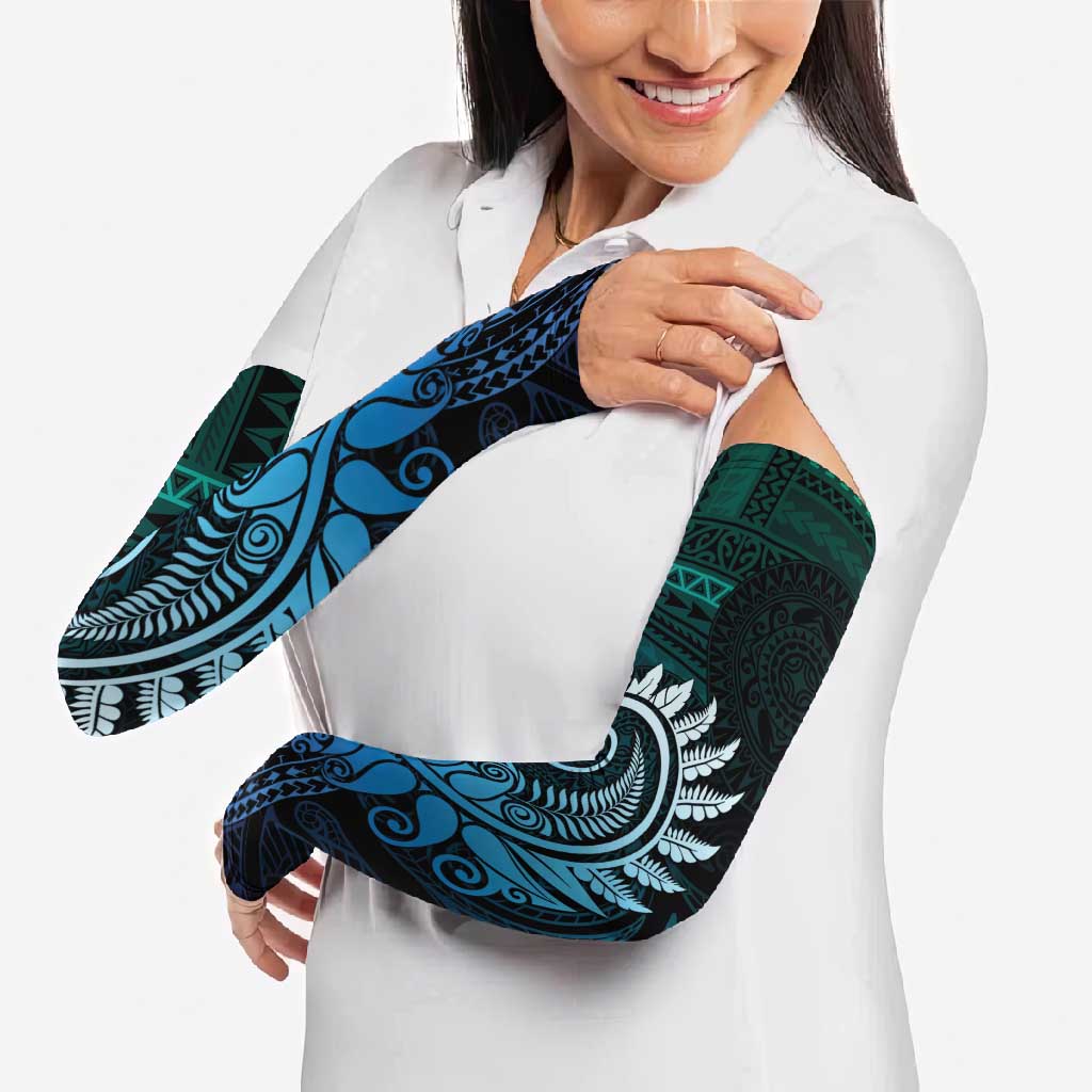 New Zealand Maori Koru Fern Arm Sleeves Spiral Polynesian Style Aqua Gradient - Polynesian Pride