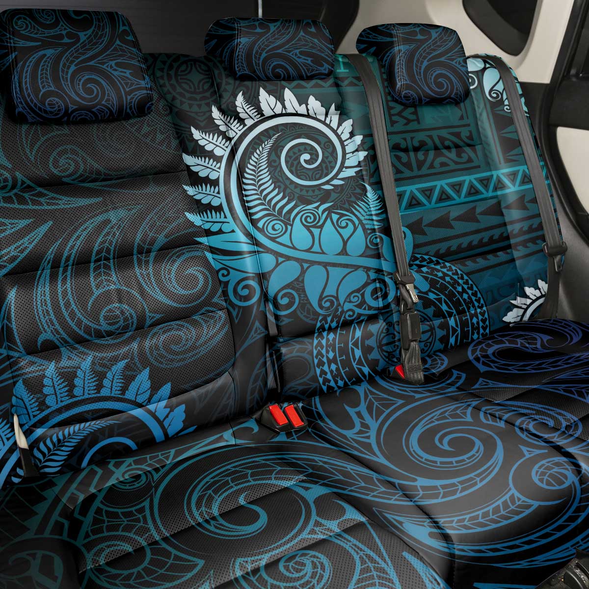 New Zealand Maori Koru Fern Back Car Seat Cover Spiral Polynesian Style Aqua Gradient