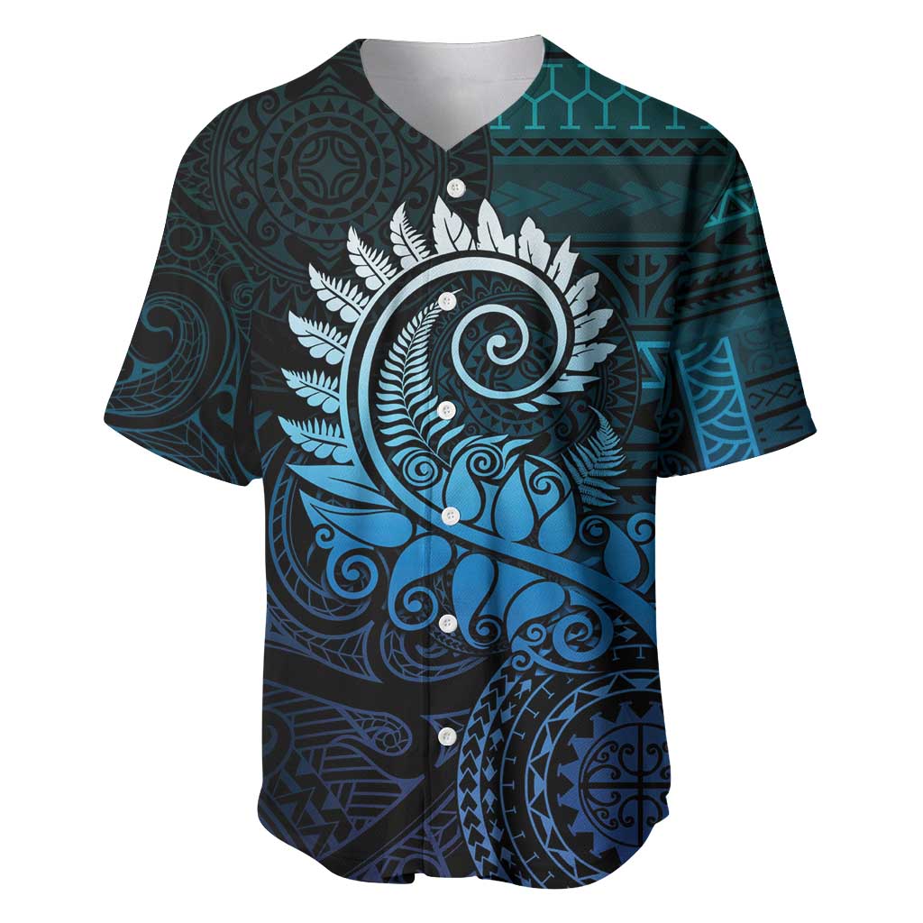New Zealand Maori Koru Fern Baseball Jersey Spiral Polynesian Style Aqua Gradient LT05 Aqua - Polynesian Pride