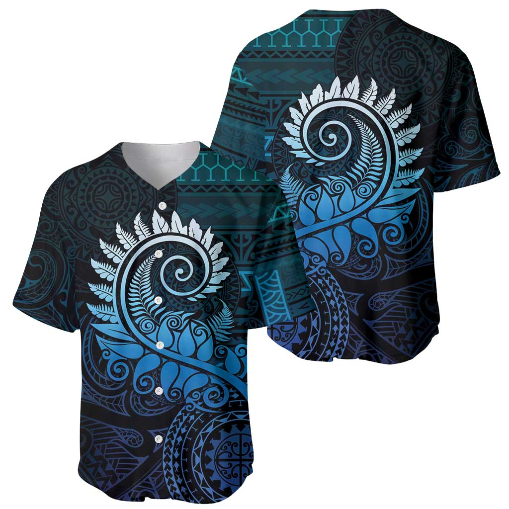 New Zealand Maori Koru Fern Baseball Jersey Spiral Polynesian Style Aqua Gradient LT05 - Polynesian Pride