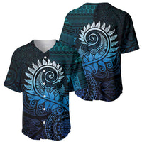 New Zealand Maori Koru Fern Baseball Jersey Spiral Polynesian Style Aqua Gradient LT05 - Polynesian Pride