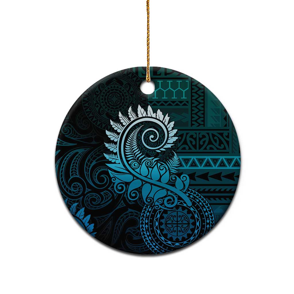 New Zealand Maori Koru Fern Ceramic Ornament Spiral Polynesian Style Aqua Gradient