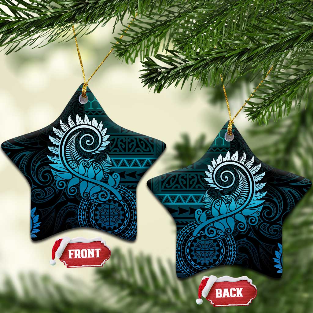 New Zealand Maori Koru Fern Ceramic Ornament Spiral Polynesian Style Aqua Gradient