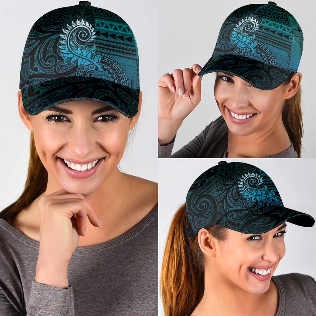 New Zealand Maori Koru Fern Classic Cap Spiral Polynesian Style Aqua Gradient - Polynesian Pride