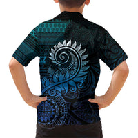 New Zealand Maori Koru Fern Family Matching Short Sleeve Bodycon Dress and Hawaiian Shirt Spiral Polynesian Style Aqua Gradient LT05 - Polynesian Pride