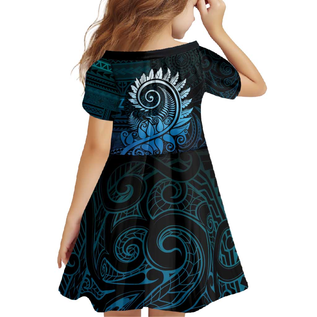 New Zealand Maori Koru Fern Family Matching Short Sleeve Bodycon Dress and Hawaiian Shirt Spiral Polynesian Style Aqua Gradient LT05 - Polynesian Pride